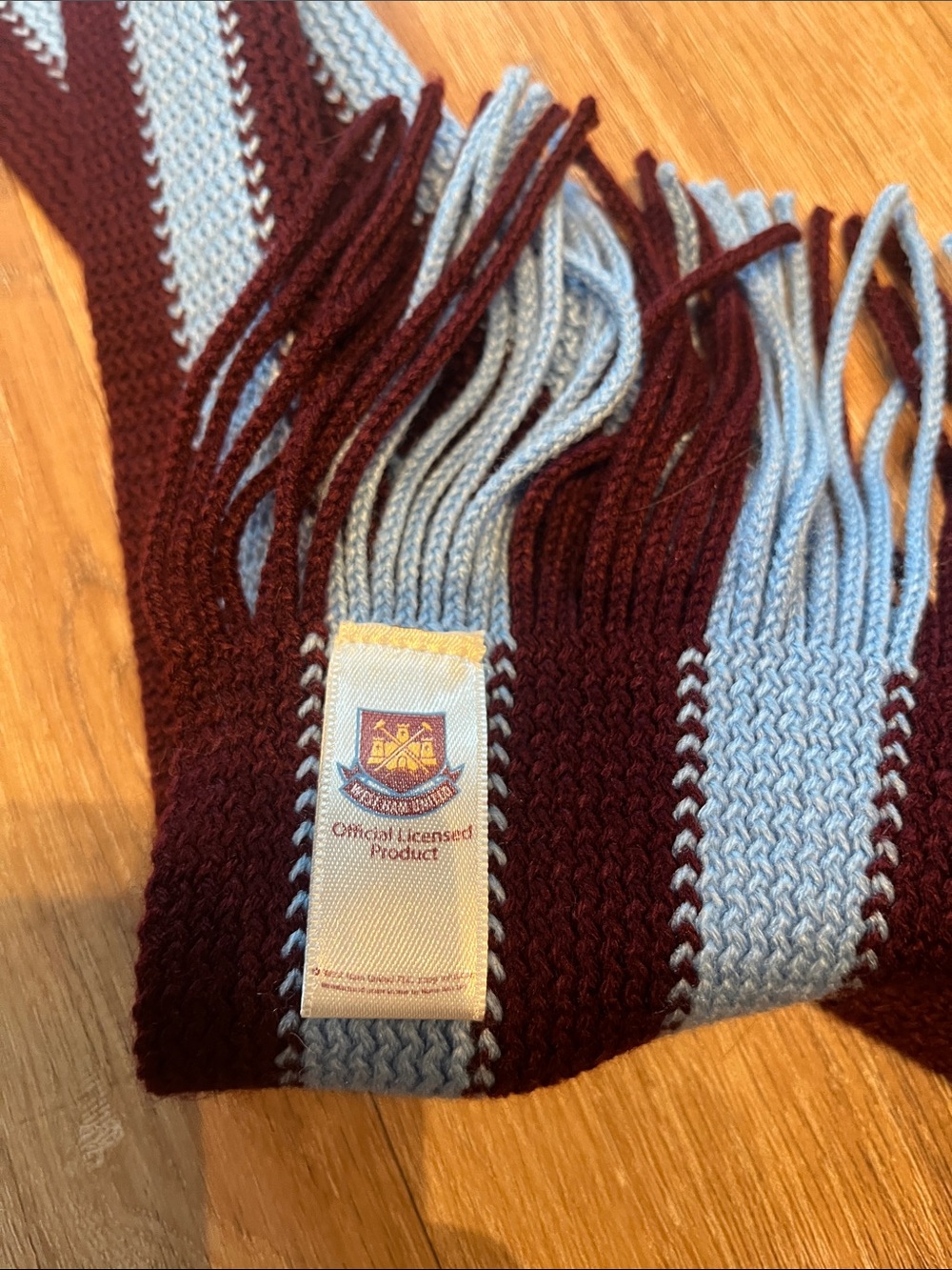 Striped Maroon and Light Blue Football Scarf - Club Crest - Picture 3 of 3